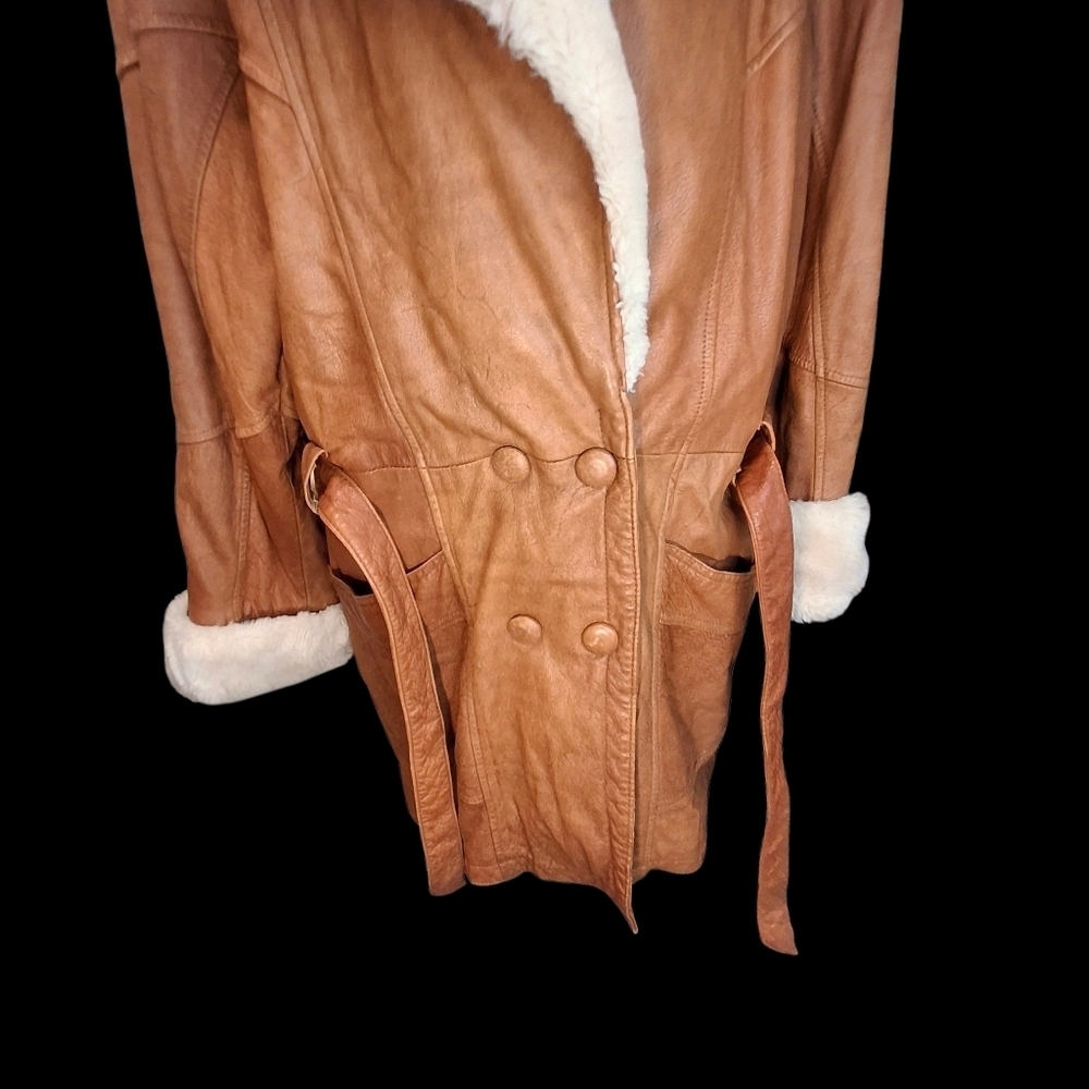 Wilsons Penny Lane Leather Faux Fur Trim Belted Hoodie Coat Women Size Medium - Picture 13 of 16